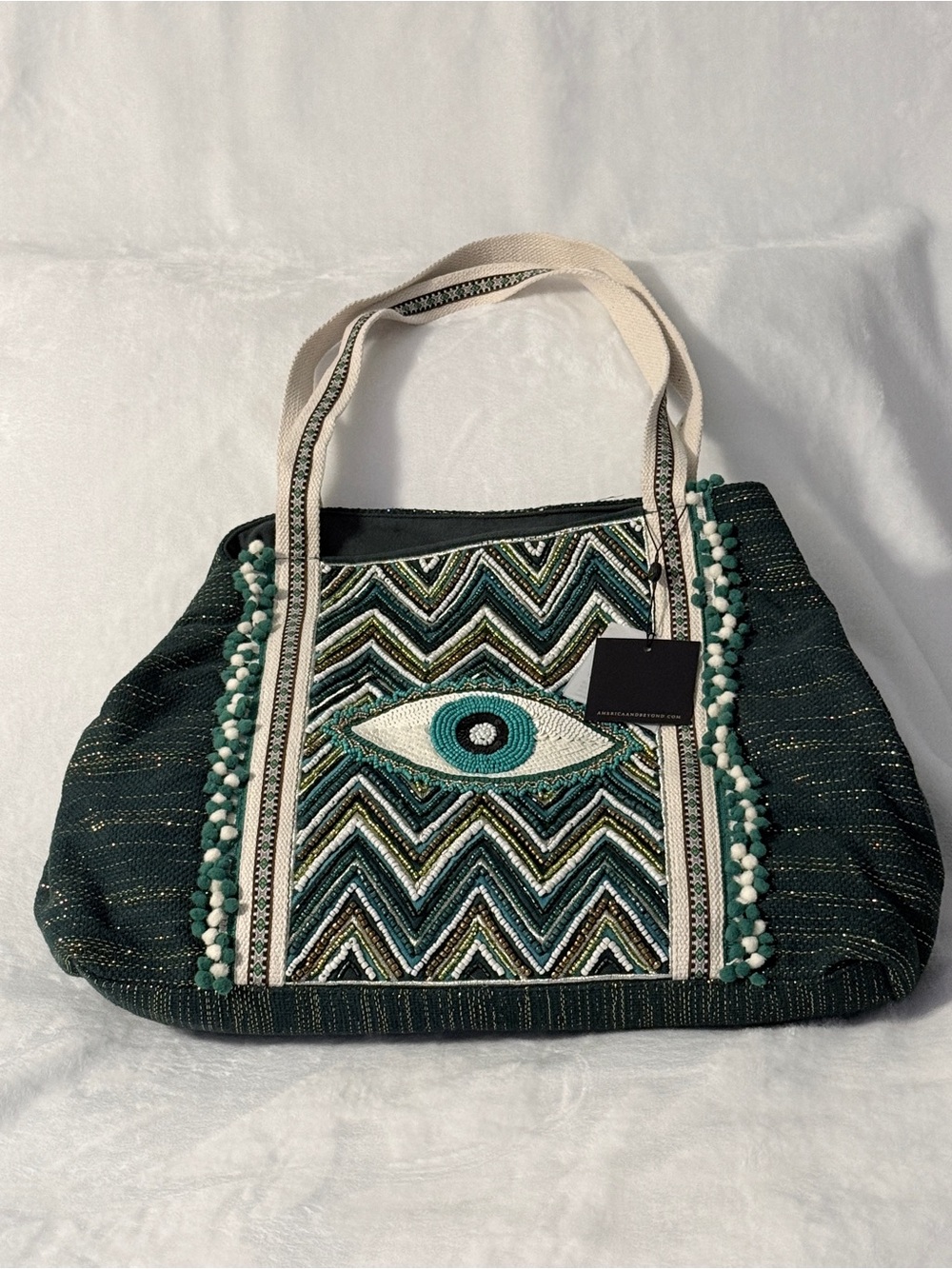 Embroidered Eye Tote Bag - Green/White
